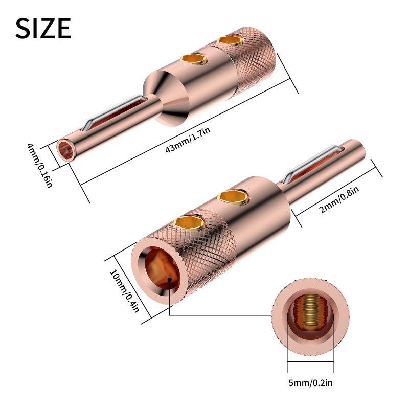 Viborg Speaker Banana Plugs Pure Copper Screw Locking 4MM Speaker Connectors for Hi-End Amplifier Wire, Home Theater, Audio/Video Receiver, Amplifiers and Sound Systems 4PCS (VB401 Pure Copper) - Image 2